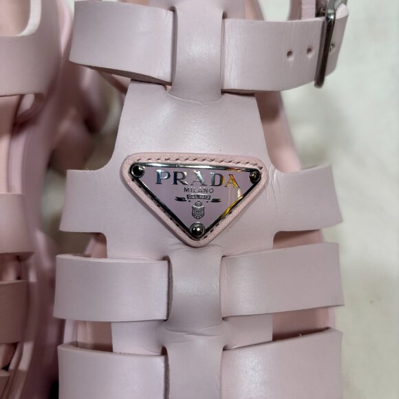 Prada Womens Monolith Rubber Cage Sandals Baby Pink Platform Slingback Size 38 - Picture 7 of 10